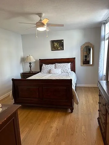 Large bedroom easily supports king bed (queen pictured)