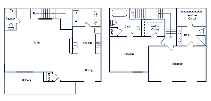 Floor plan 2 Bedroom, 2 Bath - Renovated