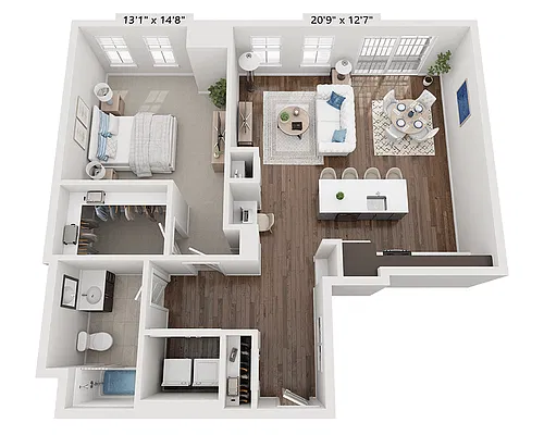 Floor plan One Bedroom A1E