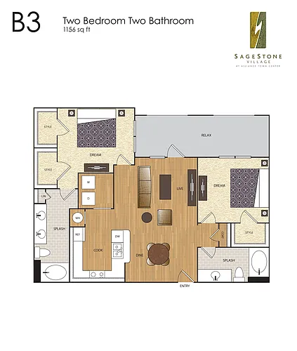 Floor plan B3 2 BR / 2 BA