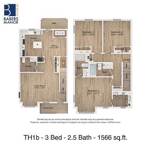 Floor plan TH1b | 3 Bed | 2.5 Bath | 50