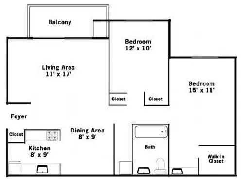 Floor plan 2BR/1BA Standard