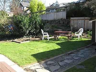 The backyard has a large garden for the in city farmer.There is a detached garden shed and office.