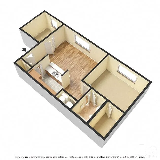 Floor plan Fairfax - 1 Bedroom with Den