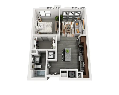 Floor plan One Bedroom A1E