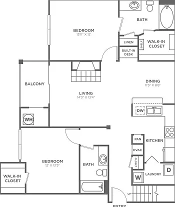 Two Bedroom Two Bath (1171 SF) Two Bedroom Two Bath (1171 SF)