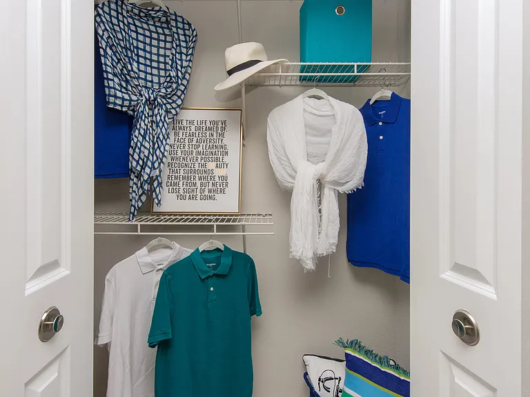 Stay organized with closets boasting built-in organizers for your maximized wardrobe convenience.