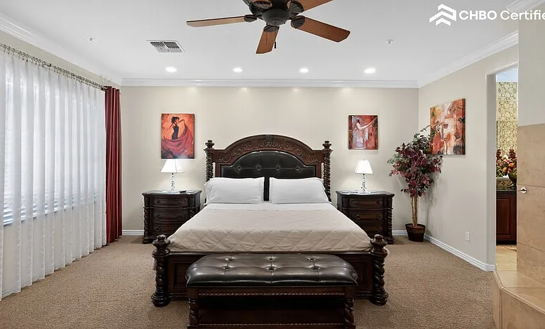 King bed in the master bedroom.