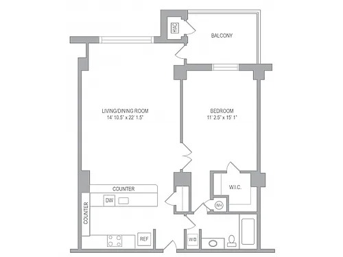 Floor plan 1BR/1BA FURNISHED (30-DAY STAY AVAILABLE)
