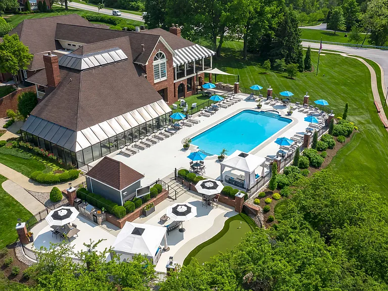 Aerial view of pool and clubhouse