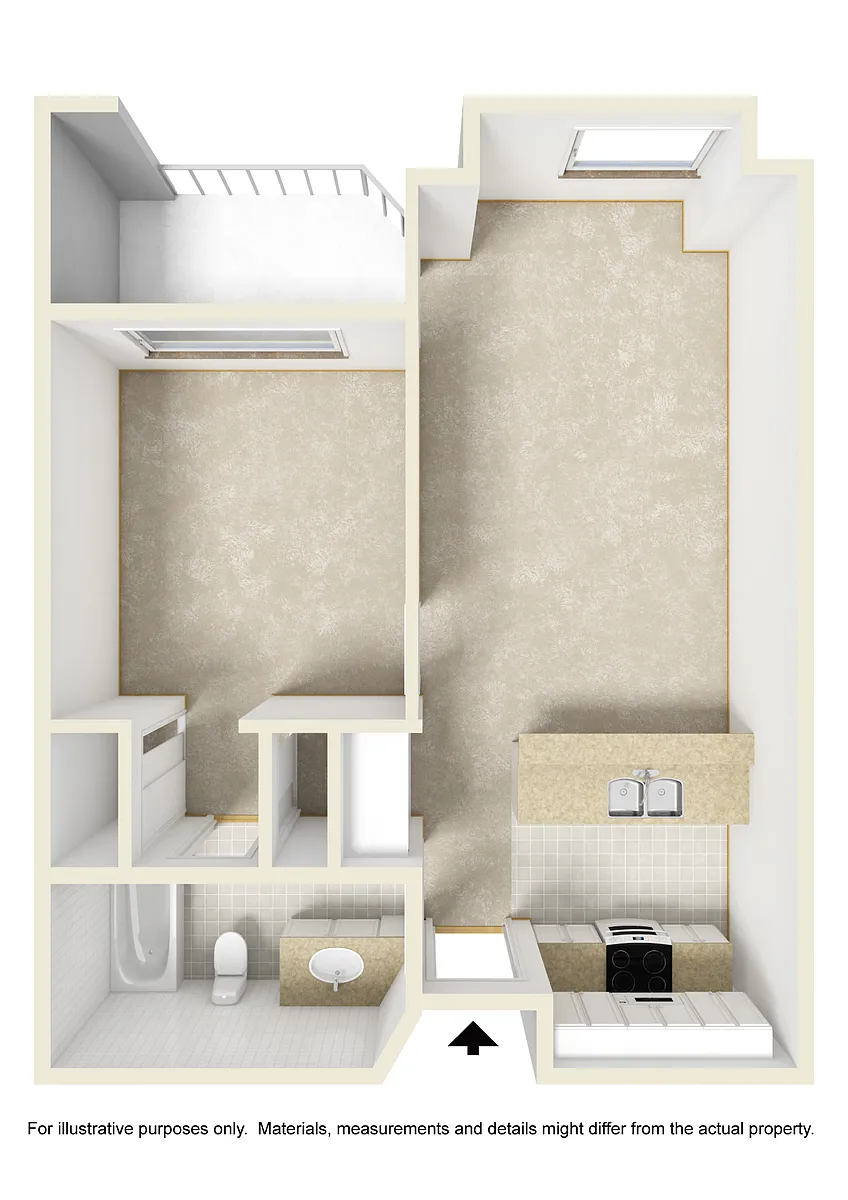 Floor plan 550 One-Bedroom Fully Remodeled Unit