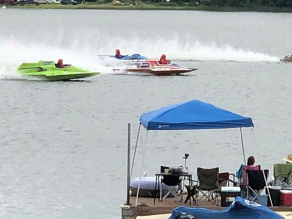 Annual Regatta boat races in July. Dock is almost aligned with the start and finish line.