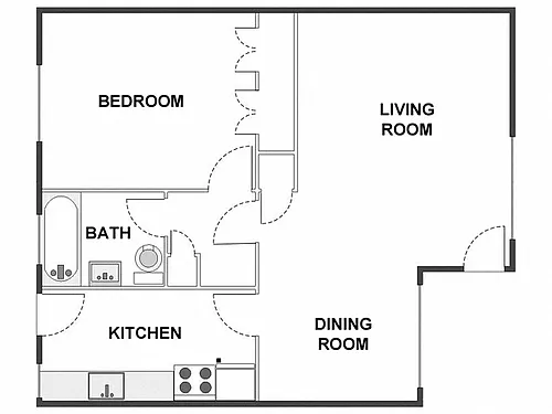 Floor plan 1 Bed / 1 Bath: Type A