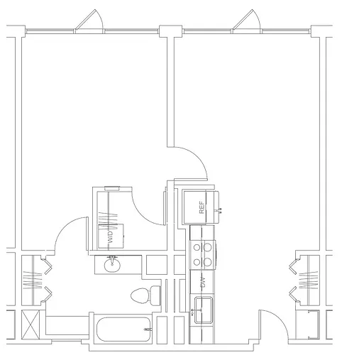 Floor plan West 7th | 1 Bedroom, 1 Bathroom | Penthouse-Level