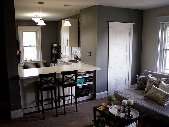 Living room into kitchen (furniture not included)