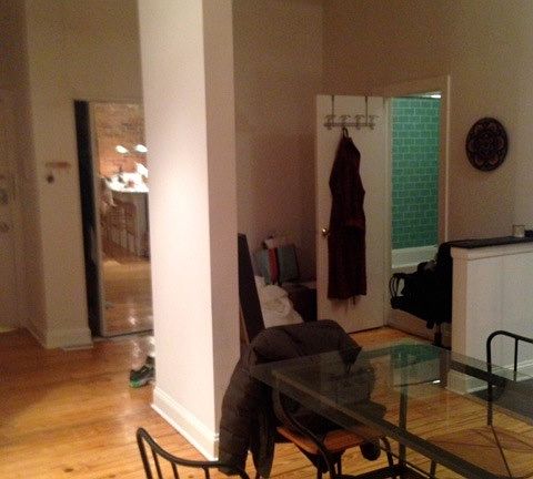 View from Brick Wall to Closet by Bathroom