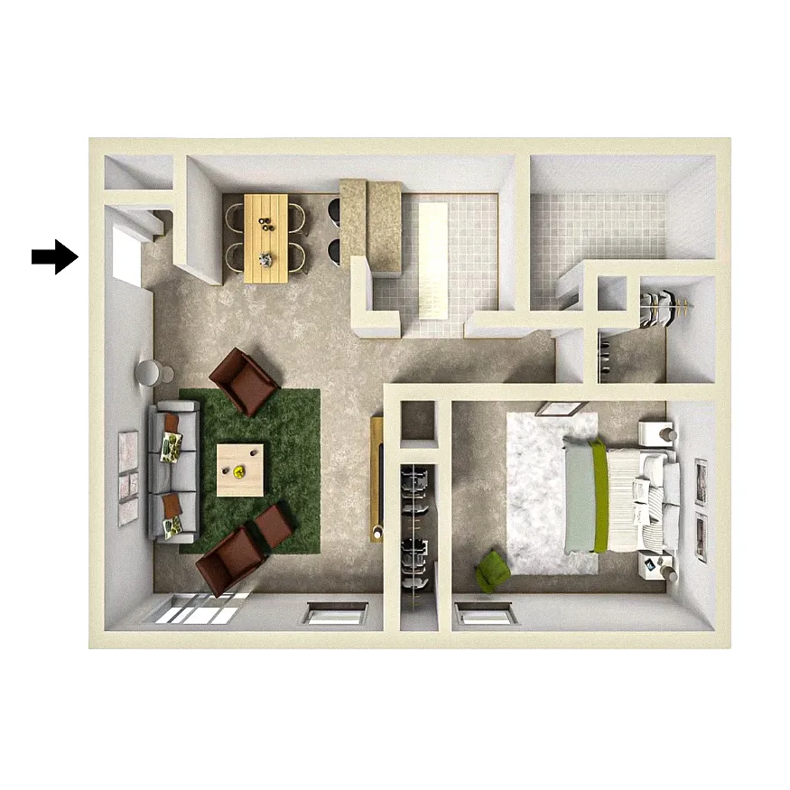 Floor plan 1 Bed / 1 Bath 718 SqFt