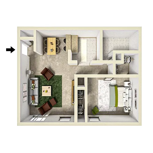 Floor plan 1 Bed / 1 Bath 718 SqFt