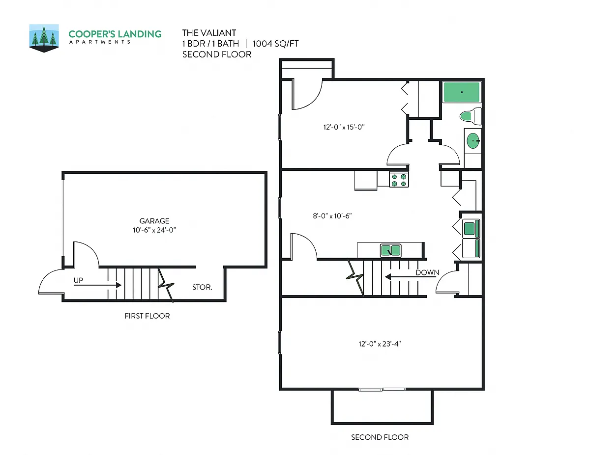 Floor plan 1 Bed, 1 Bath - 1004 sq ft