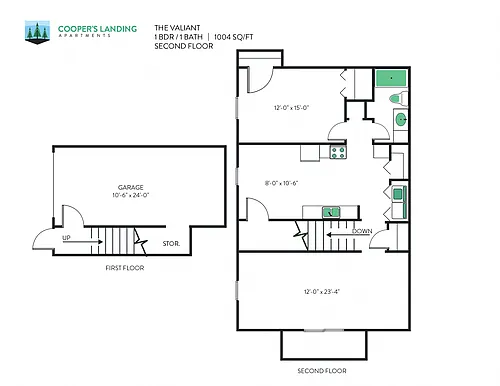 Floor plan 1 Bed, 1 Bath - 1004 sq ft