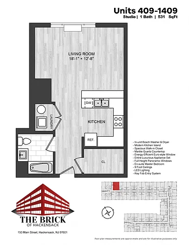 Floor plan Studio - 531SF