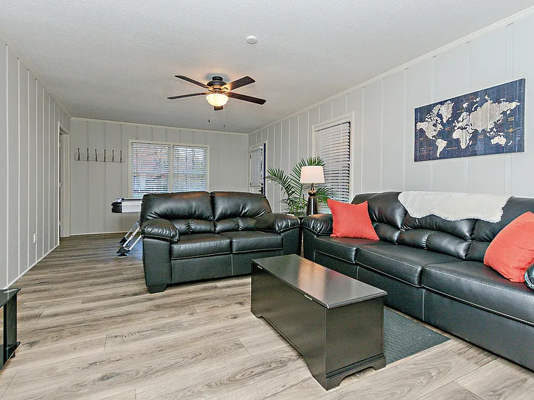Game room sofas, Tv with gaming cables provided, lots of DVDs also.
