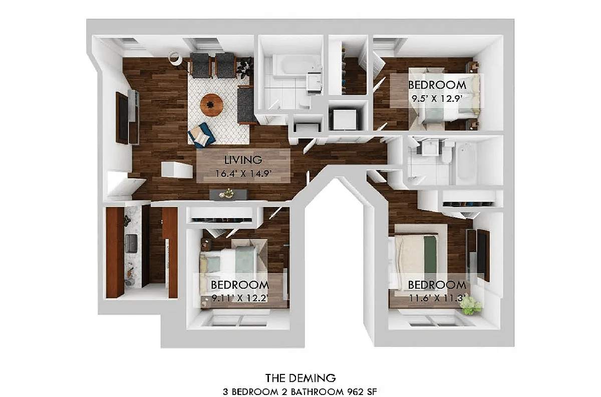 Floor plan Three Bedroom Two Bathroom