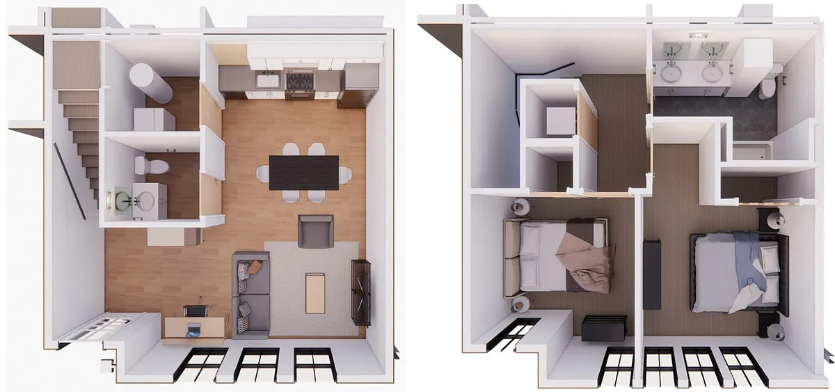 Floor plan 2 BR - 1-5 BA Townhome