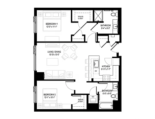 Floor plan 2 Bed/2 Bath-2.2B
