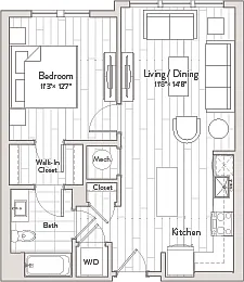 Floor plan 1 Bed/1 Bath-A2m1