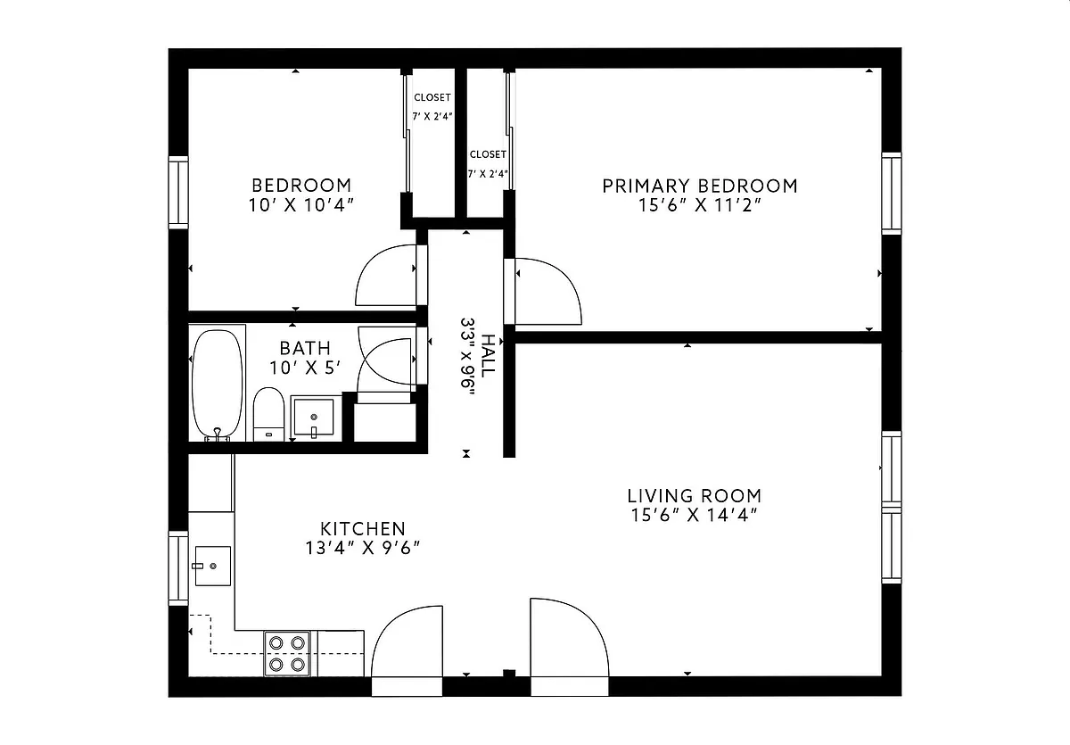 Floor plan 2 Bedroom - 1 Bath