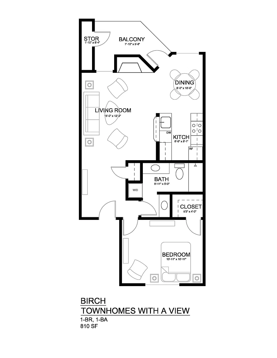 Floor plan Birch 1x1 Modern w/FP