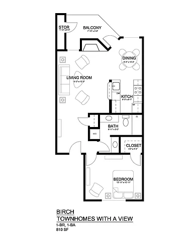 Floor plan Birch 1x1 Modern w/FP