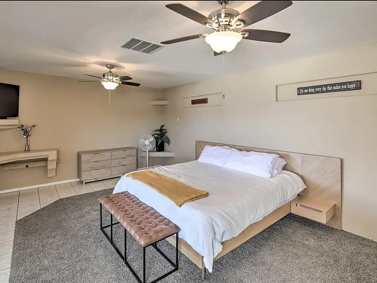 Primary bedroom with king bed.