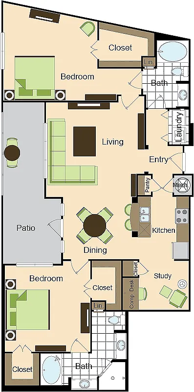 Floor plan Two Bedroom Two Bath (1499 SF)