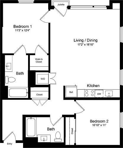 Floor plan 2 Bedroom JJ