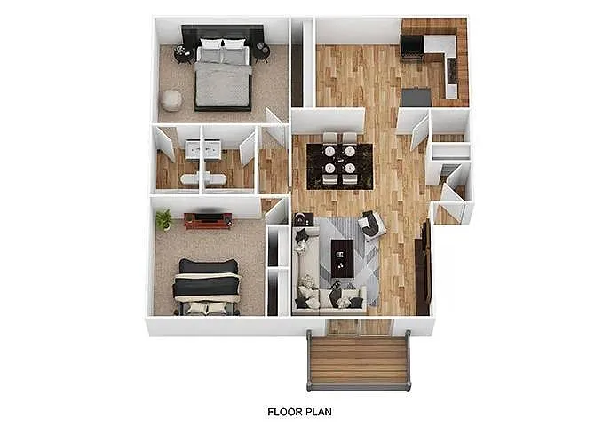 Floor plan 2 Bedroom 1.5 Bath with IN UNIT WASHER AND DRYERS