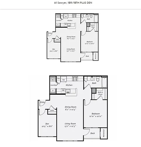 Floor plan A1D Residence 1BR Plus Den - Sawyer