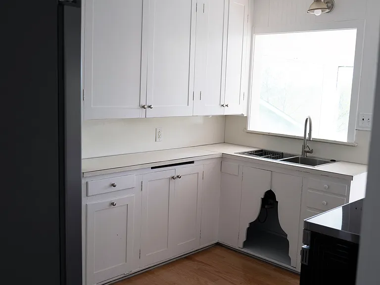 Looking into the kitchen from the hallway.