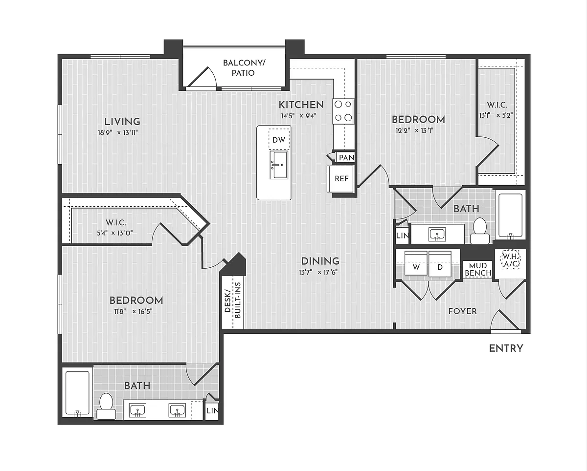 Floor plan 2BR 2BA (1445 SF)