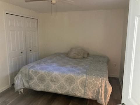 Bedroom has a double closet, a small window for natural light, and fits a king size bed.