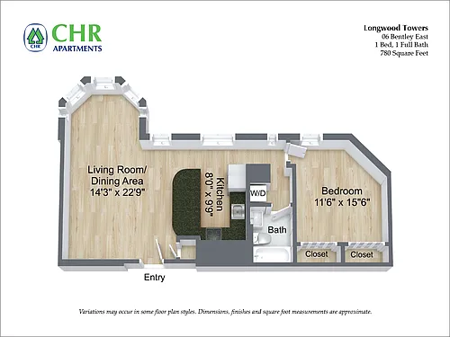 Floor plan Bentley - 1 Bed/1 Bath