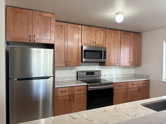 View of kitchen appliances.
