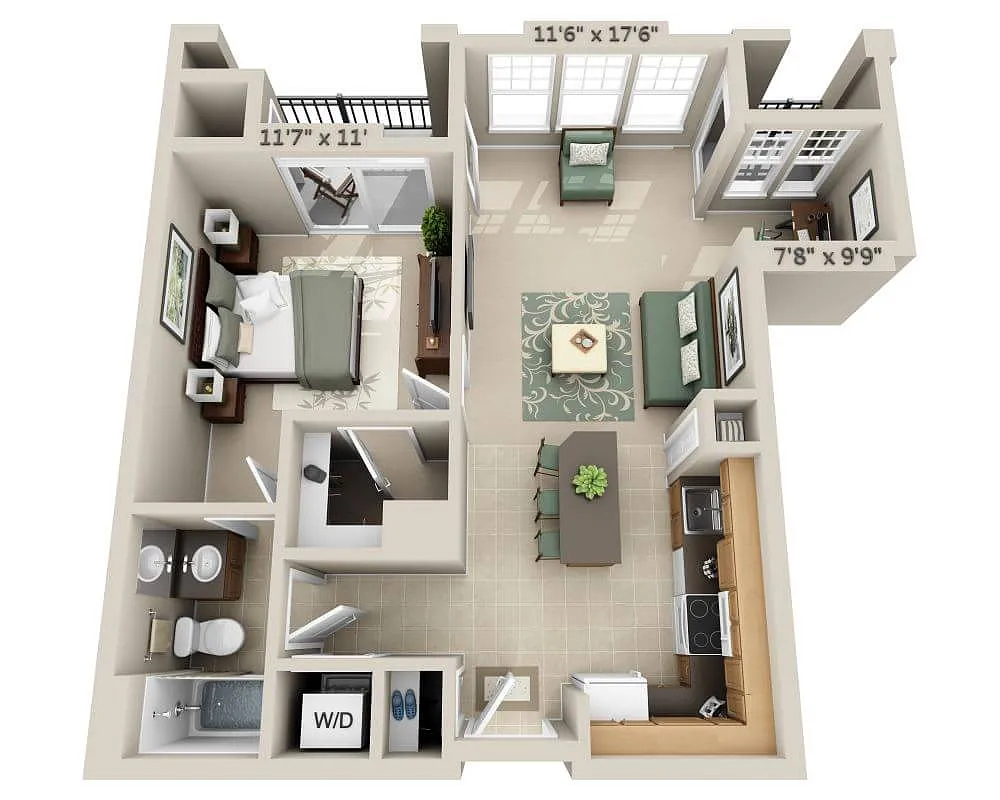 Floor plan One Bedroom Den (A1DD)