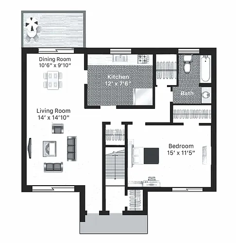 Floor plan 1x1 First Floor