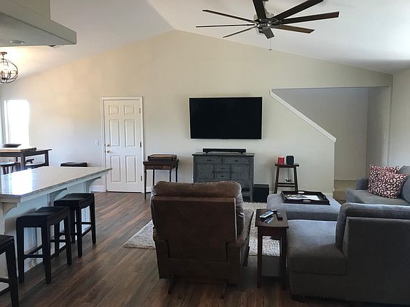 65" flat screen TV, stereo sound bar/speaker