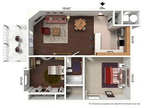 Floor plan B Plan - 2 Bed/1 Bath*