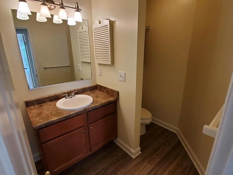 guest bathroom, brand new flooring and vanity!