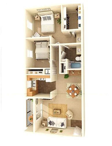 Floor plan 2 Bed, 1 Bath B Standard