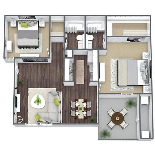 Floor plan B1: 2 Bed 2 Bath